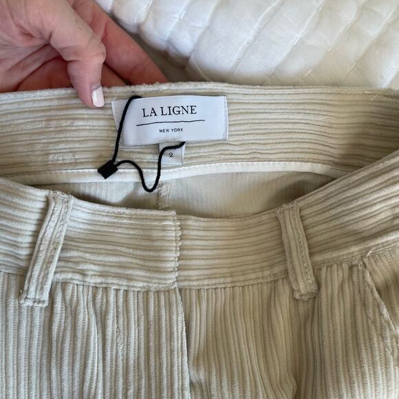 LA LIGNE Reece Trouser Ivory Size 2 Cream Corduroy Pant High Rise Wide Leg Chic - Picture 15 of 16